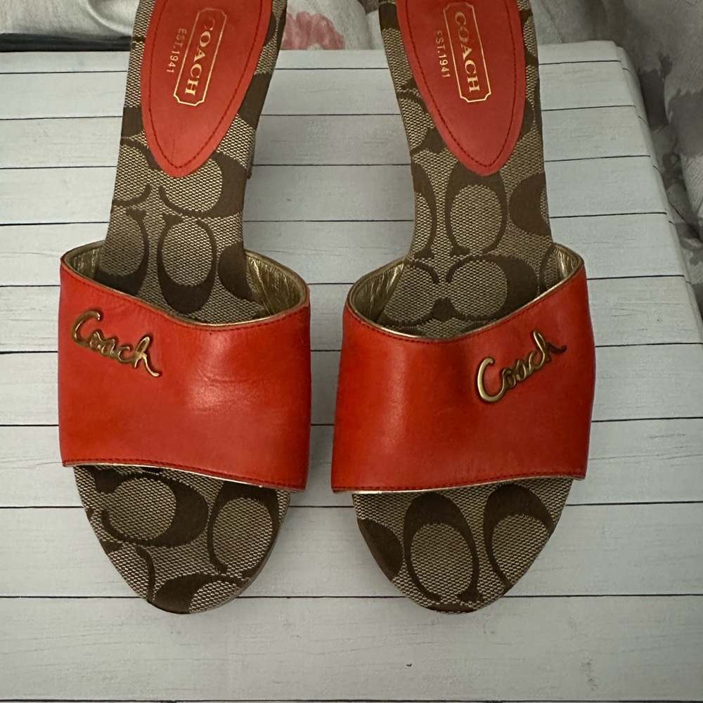 Coach Women's Orange and Brown Mules